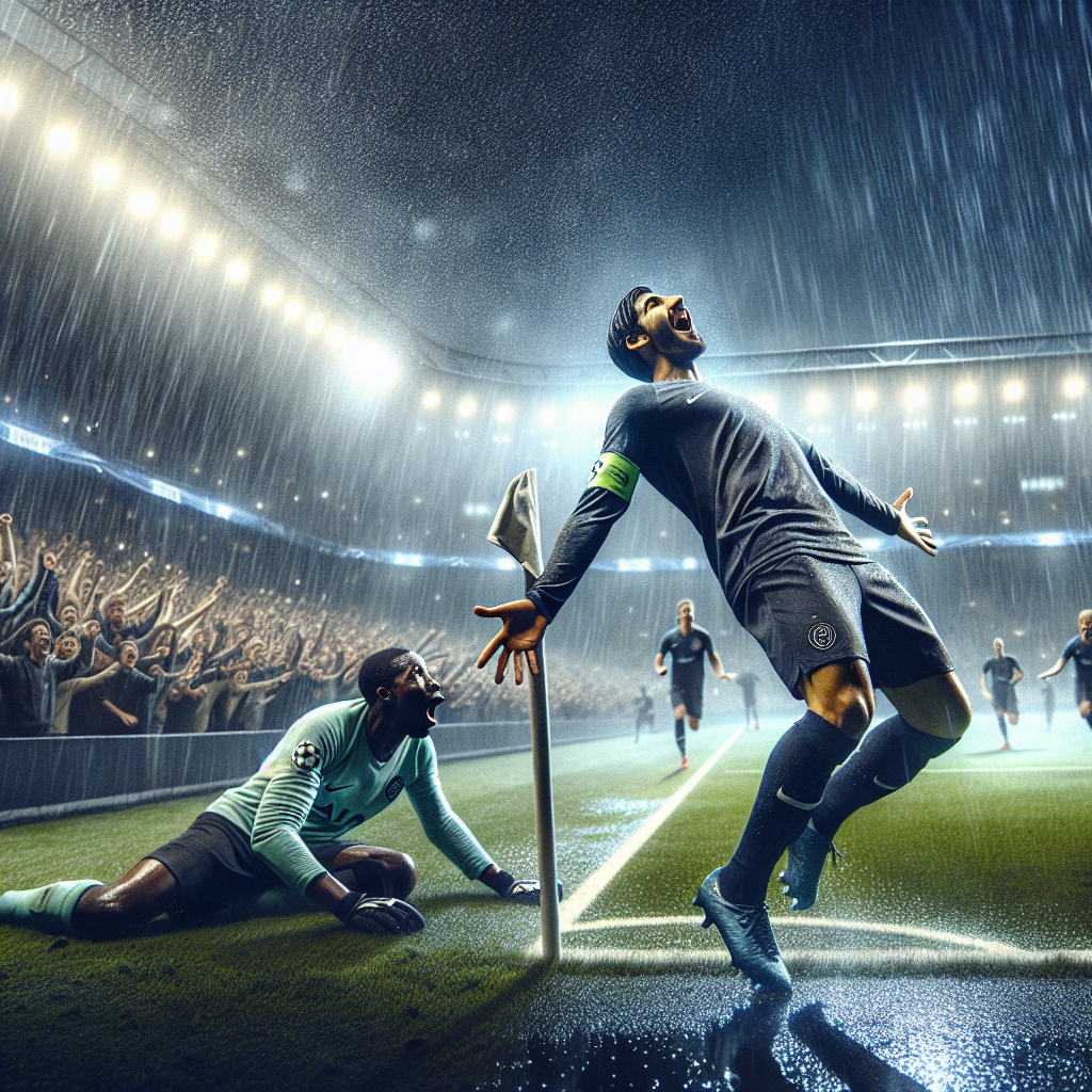 Underdog celebrates shock Champions League goal in rain as stunned defender watches