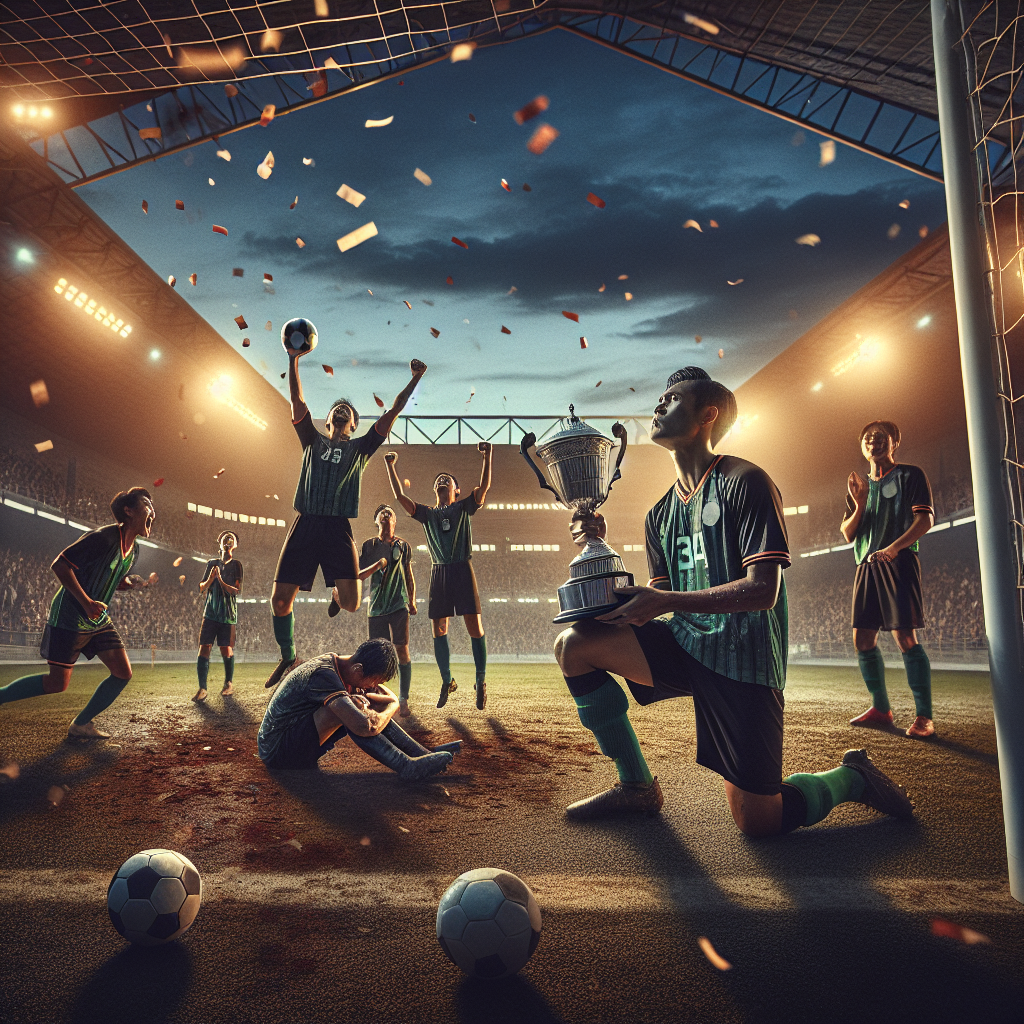 Dramatic photo of title race triumph and relegation struggle in stadium